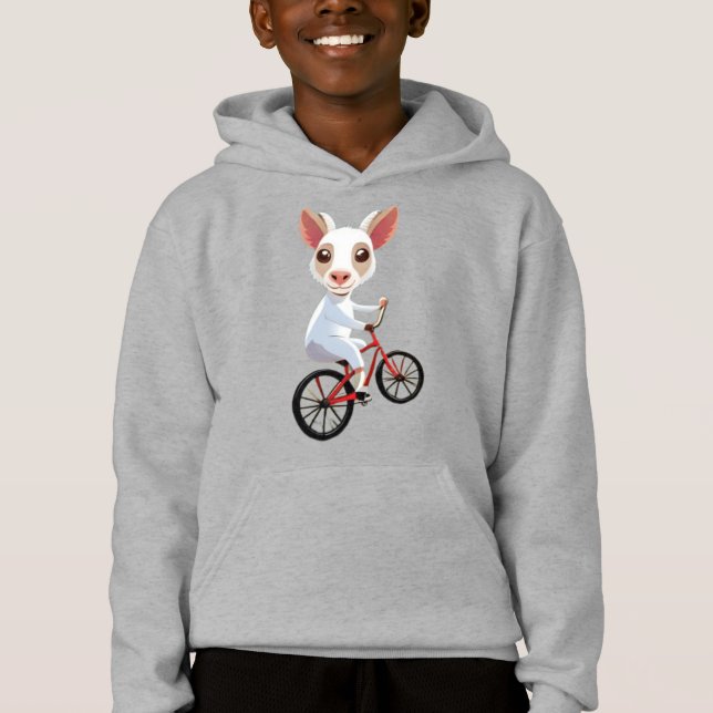 Cute little white goat on a bicycle (Front)