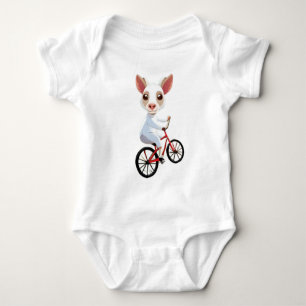 Cute little white goat on a bicycle baby bodysuit