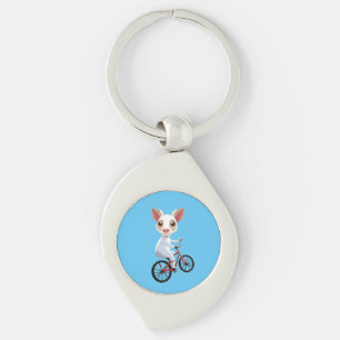 Cute little white goat on a bicycle key ring