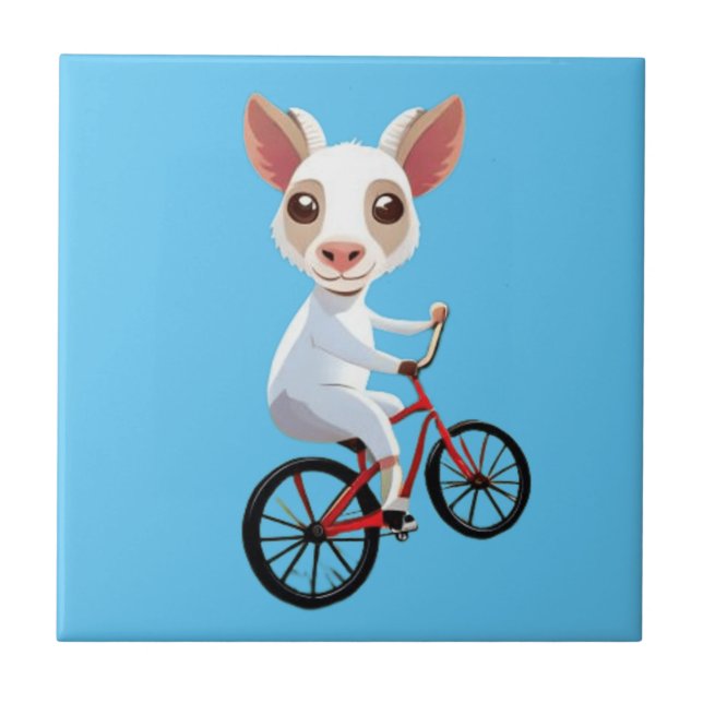 Cute little white goat on a bicycle tile (Front)