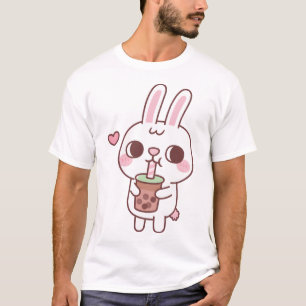 Cute Little White Rabbit Loves Drinking Bubble Tea T-Shirt