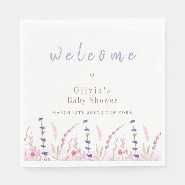 Cute Little Wildflower Garden Baby Shower Welcome  Napkin (Front)