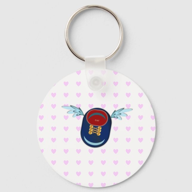 Cute little winged shoe cartoon and pink hearts key ring (Front)