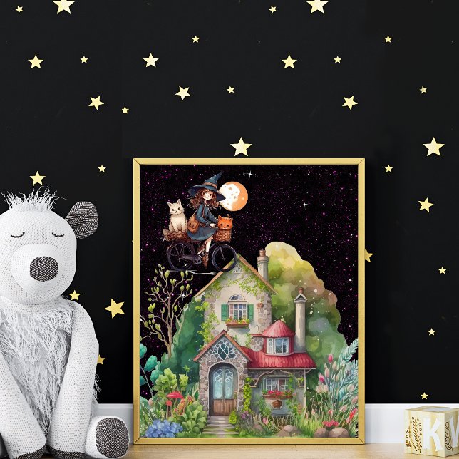 Cute Little Witch And Cat With A Happy House  Poster (Creator Uploaded)
