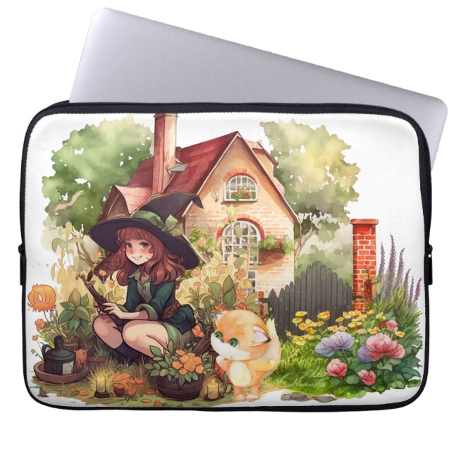 Cute Little Witch And Fox Electronics Bag (Front)