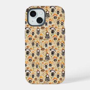 Cute Little Witch And Pumpkin Halloween Themed iPhone 15 Case