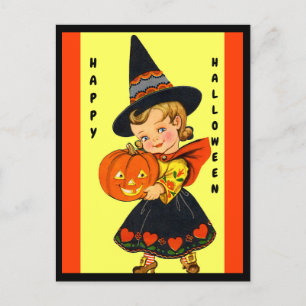 Cute Little Witch, Beautiful Halloween Postcard
