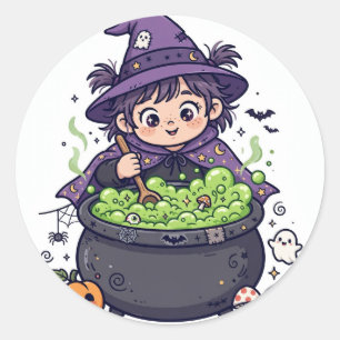 Cute Little Witch Brewing Potion Halloween Sticker