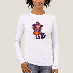 Cute Little Witch Girl with Black Cat and Candy Pu Tri-Blend Shirt