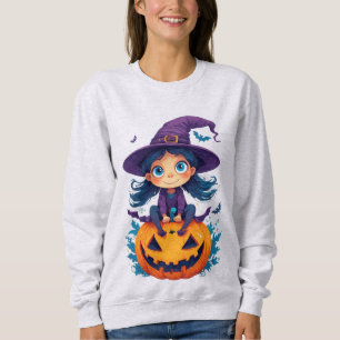 Cute Little Witch Girl With Pumpkins and Bats Sweatshirt