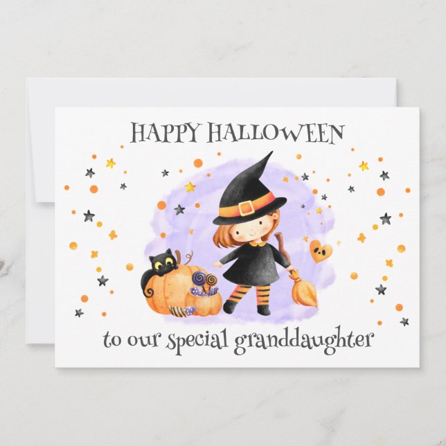 Cute Little Witch Halloween Card (Front)