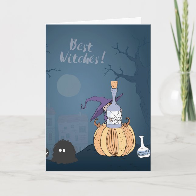 Cute Little Witch Halloween Greeting Card (Front)