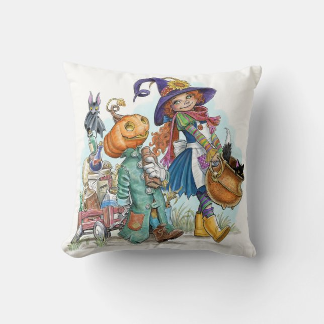 Cute Little Witch Halloween Throw Pillow (Front)