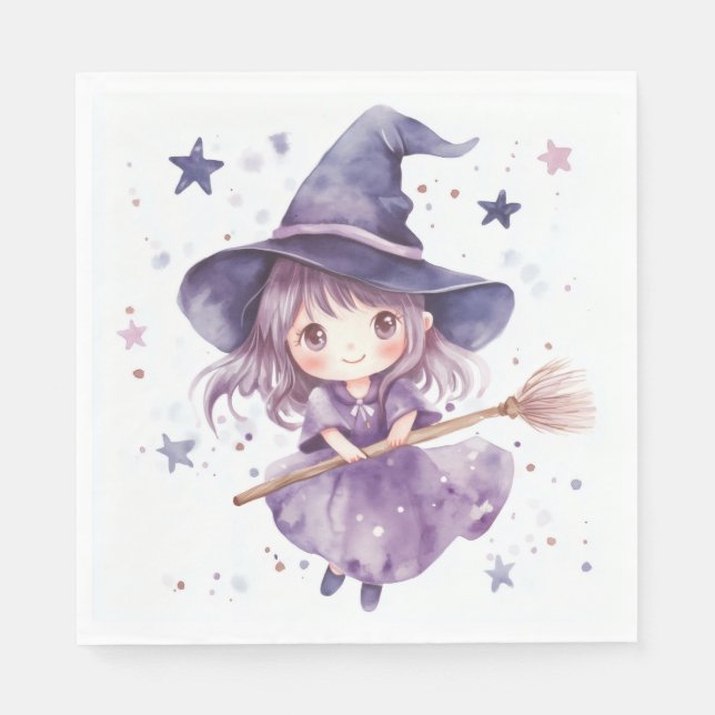 Cute Little Witch Watercolor | Halloween Party Col Napkin (Front)