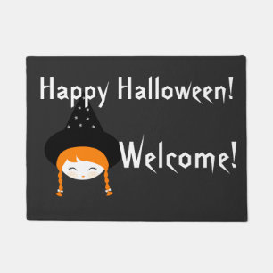 Cute Little Witch with Hat & Stars Doormat