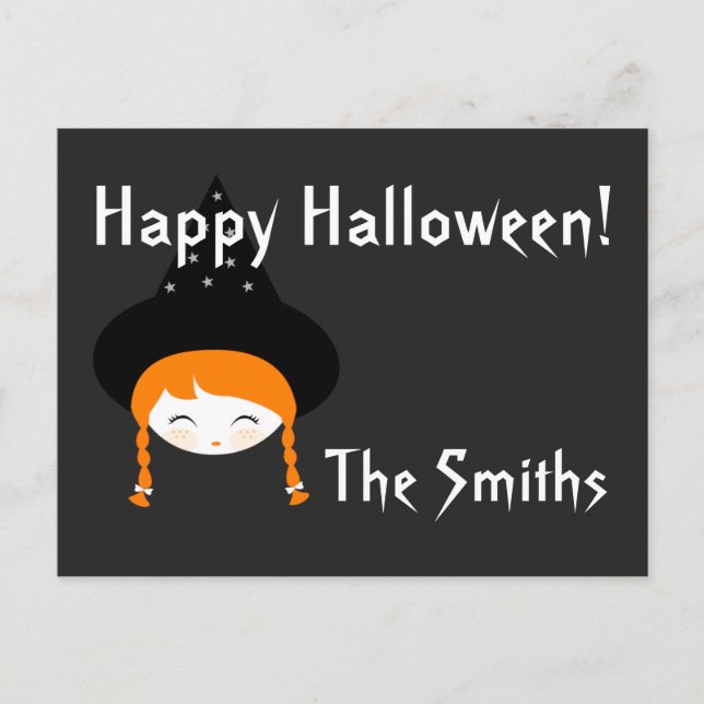 Cute Little Witch with Hat & Stars  Postcard (Front)