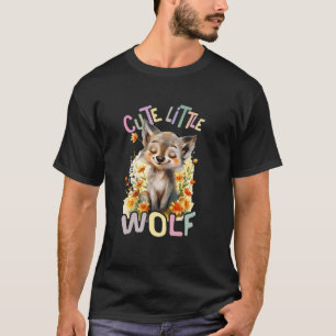 cute little wolf with flowers cute wolves animal m T-Shirt
