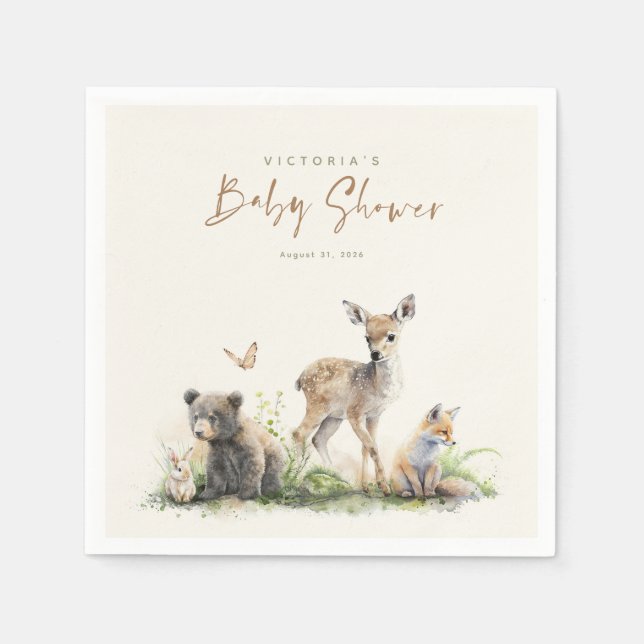 Cute Little Woodland Animals Baby Shower Napkin (Front)
