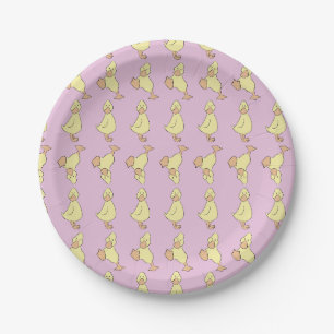 Cute Little Yellow Duckling Pink Baby Shower Paper Plate