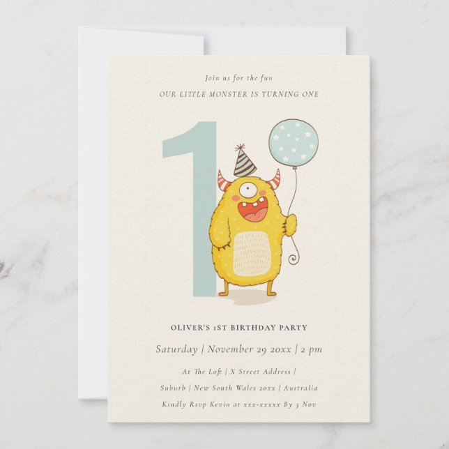 Cute Little Yellow Monster Any Age Birthday Invite (Front)
