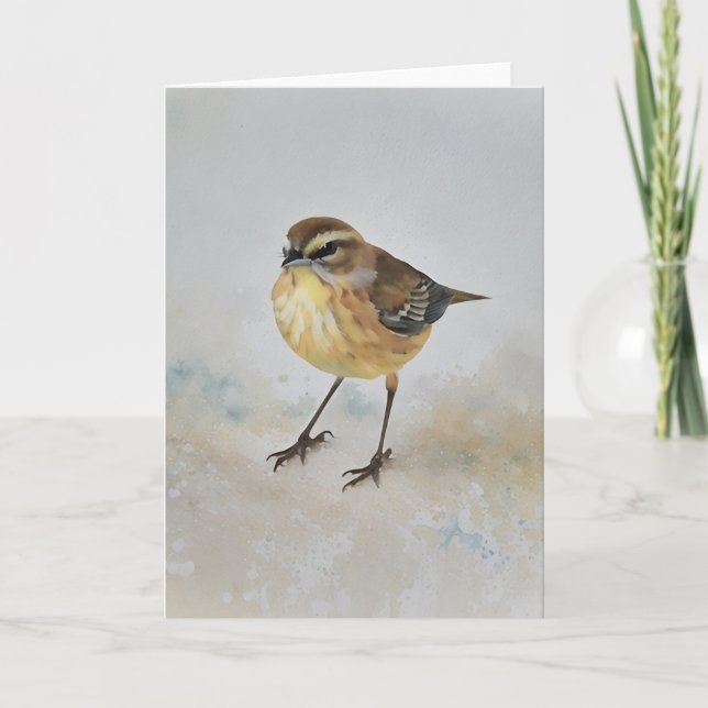 Cute Little Yellow Warbler Bird Art Note Card (Front)