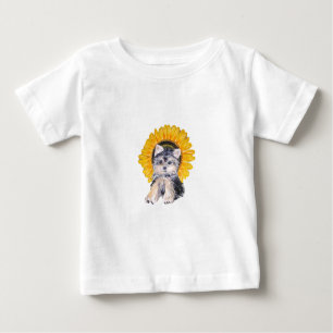 Cute little Yorkshire puppy dog & sunflower art Baby T-Shirt