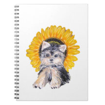 Cute little Yorkshire puppy dog & sunflower art