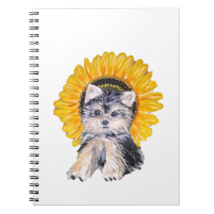 Cute little Yorkshire puppy dog & sunflower art Notebook
