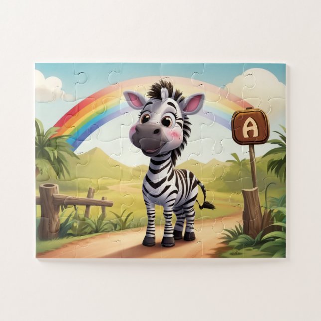 Cute Little Zebra and Rainbow Personalised Jigsaw Puzzle (Horizontal)