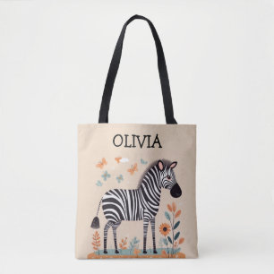 Cute Little Zebra with Flowers and Butterflies Tote Bag