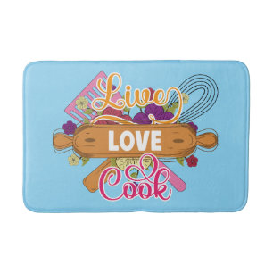 Cute live love cook word art kitchen  bath mat