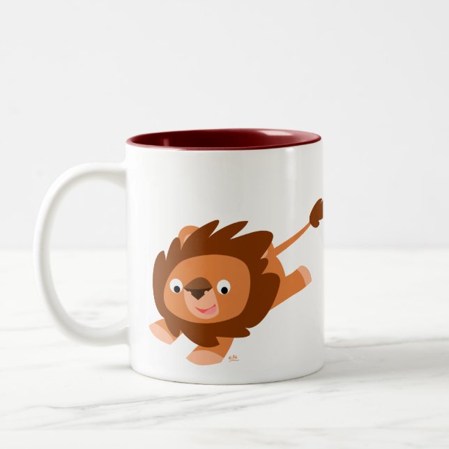 Cute Lively Cartoon Lion Two-Tone Coffee Mug (Left)