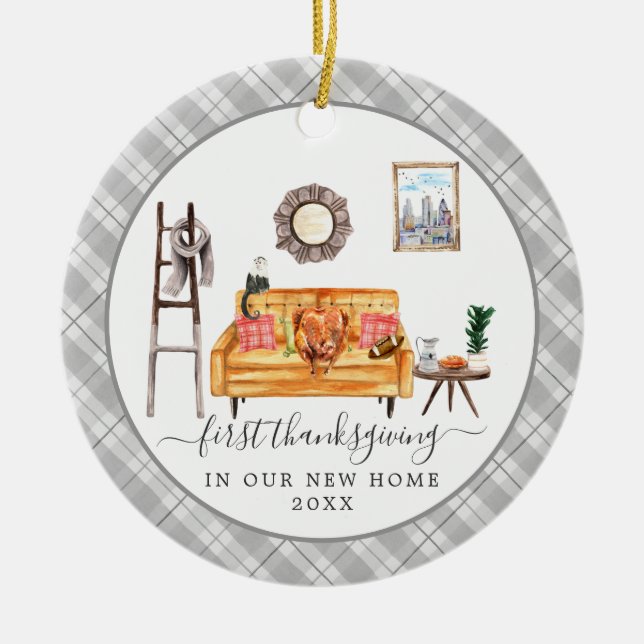 Cute Living Room | First Thanksgiving New Home Ceramic Tree Decoration (Front)