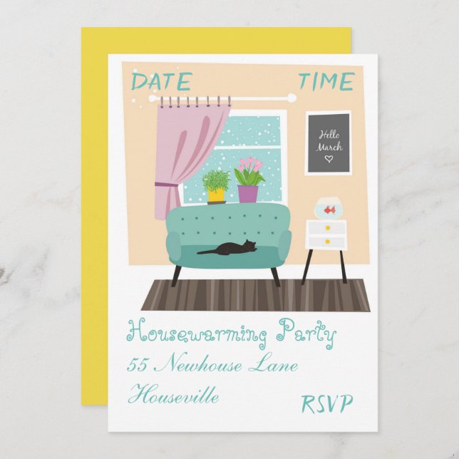 Cute living room illustration housewarming Party Invitation (Front/Back)