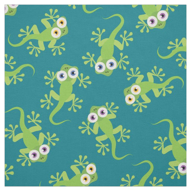 Cute Lizards Kids Gecko Cartoon Fabric (Swatch)