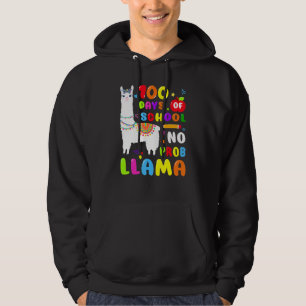 Cute Llama 100 Days No Prob 100 Days Of School Adu Hoodie