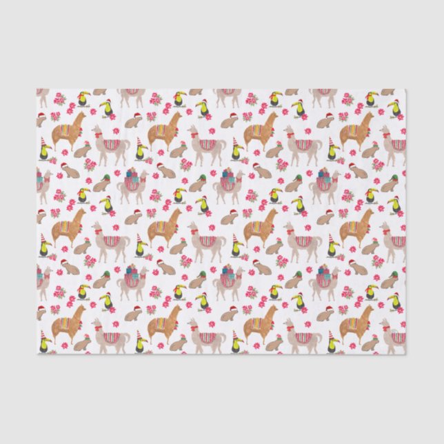Cute Llama Alpaca Capybara South America Christmas Tissue Paper (Front)