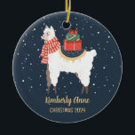 Cute Llama Alpaca Christmas Snowy Winter Holiday Ceramic Tree Decoration<br><div class="desc">Cute cartoon animal ornament for kids and children. Perfect for first Christmas celebration with family. You can customise the text for any occasion.</div>