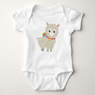 Cute Llama, Alpaca, Little Llama, Llama With Hat Baby Bodysuit
