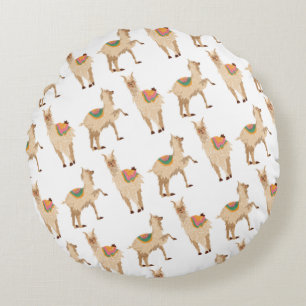 Cute Llama Alpaca Pattern Round Cushion