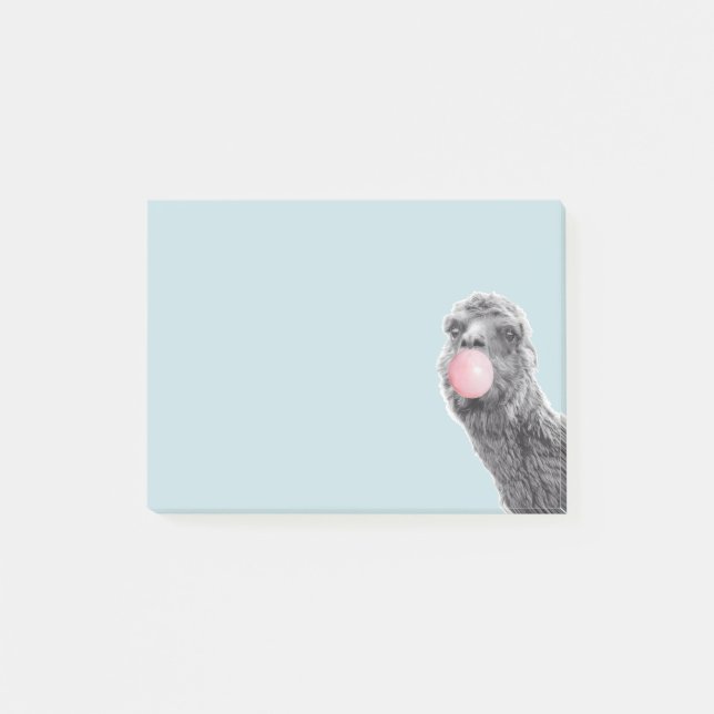 Cute Llama Alpaca with Bubble Gum Post-it Notes (Front)