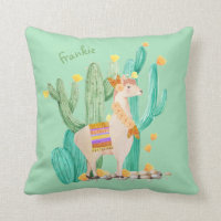Cute Llama and Cactus - Mint Green Personalised