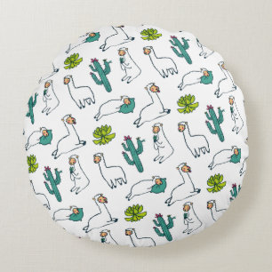 Cute Llama and Cactus Pattern Round Cushion