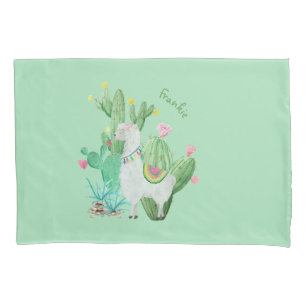 Cute Llama and Cactus Watercolor - Personalised Pillowcase