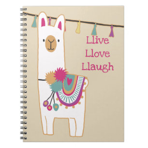 Cute llama and tassels w/custom background spiral notebook