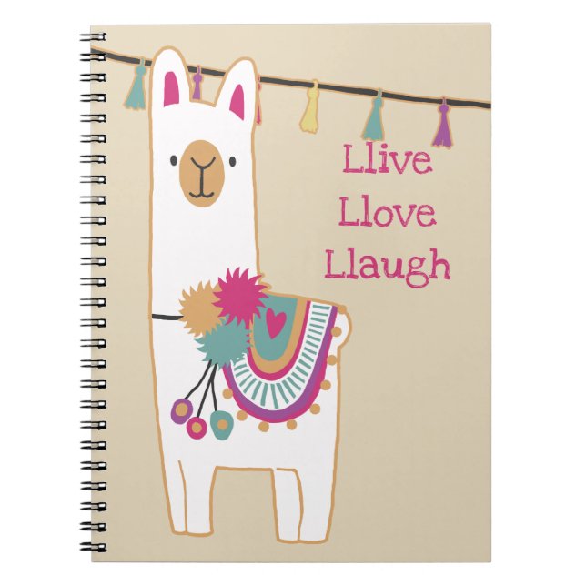 Cute llama and tassels w/custom background spiral notebook (Front)