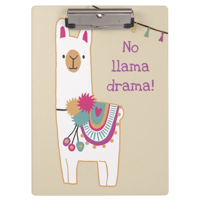 Cute llama and tassels with custom background clipboard (Front)