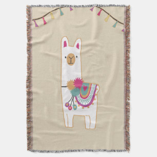 cute llama and tassels with custom background throw blanket