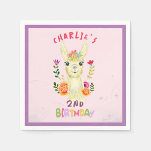 Cute Llama Animal Birthday Party Colourful Mexican Napkin