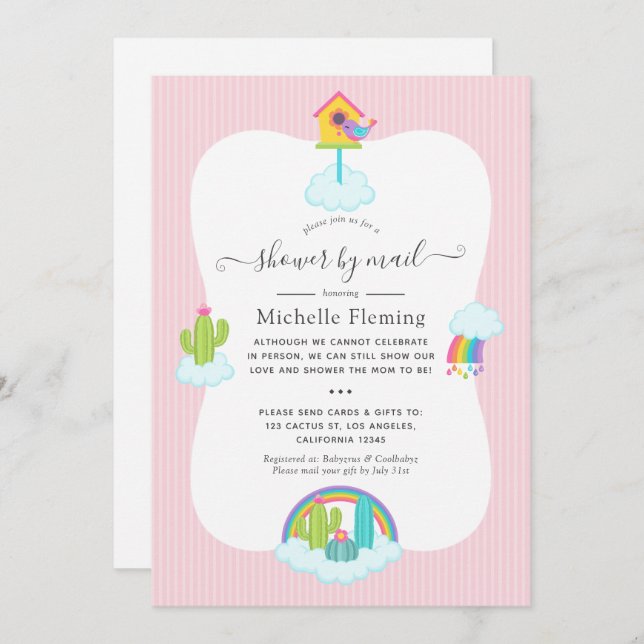 Cute Llama Baby Shower by Mail Invitation (Front/Back)